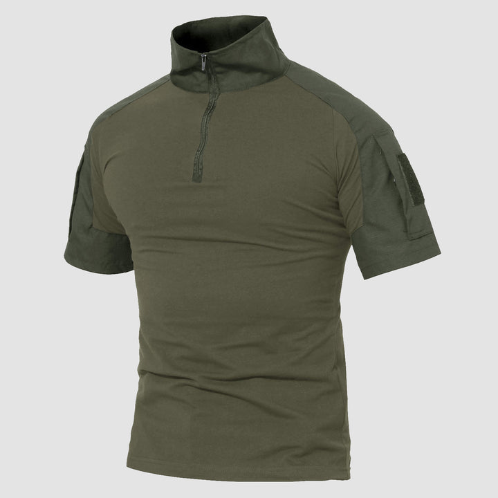 Men's Tactical Military 1/4 Zip Short Sleeve Slim Fit Camo Shirts