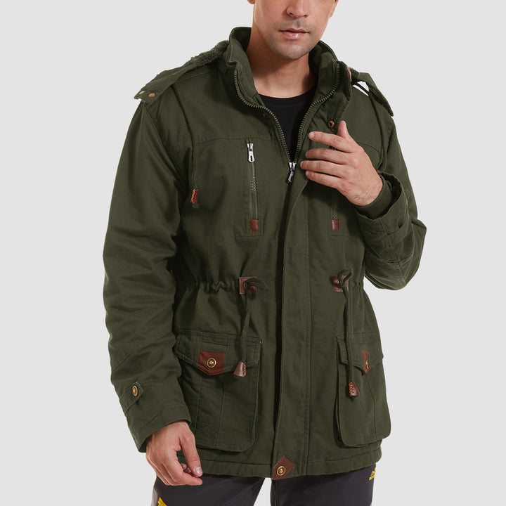 Men Parka Jacket Cotton Cargo Military Army Coat Winter Thick Fleece Warm Overcoat