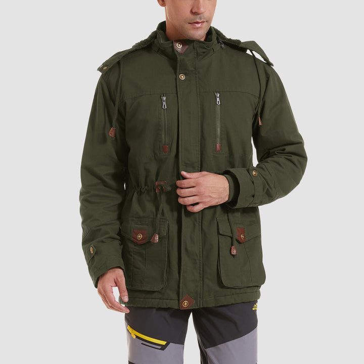 Men Parka Jacket Cotton Cargo Military Army Coat Winter Thick Fleece Warm Overcoat