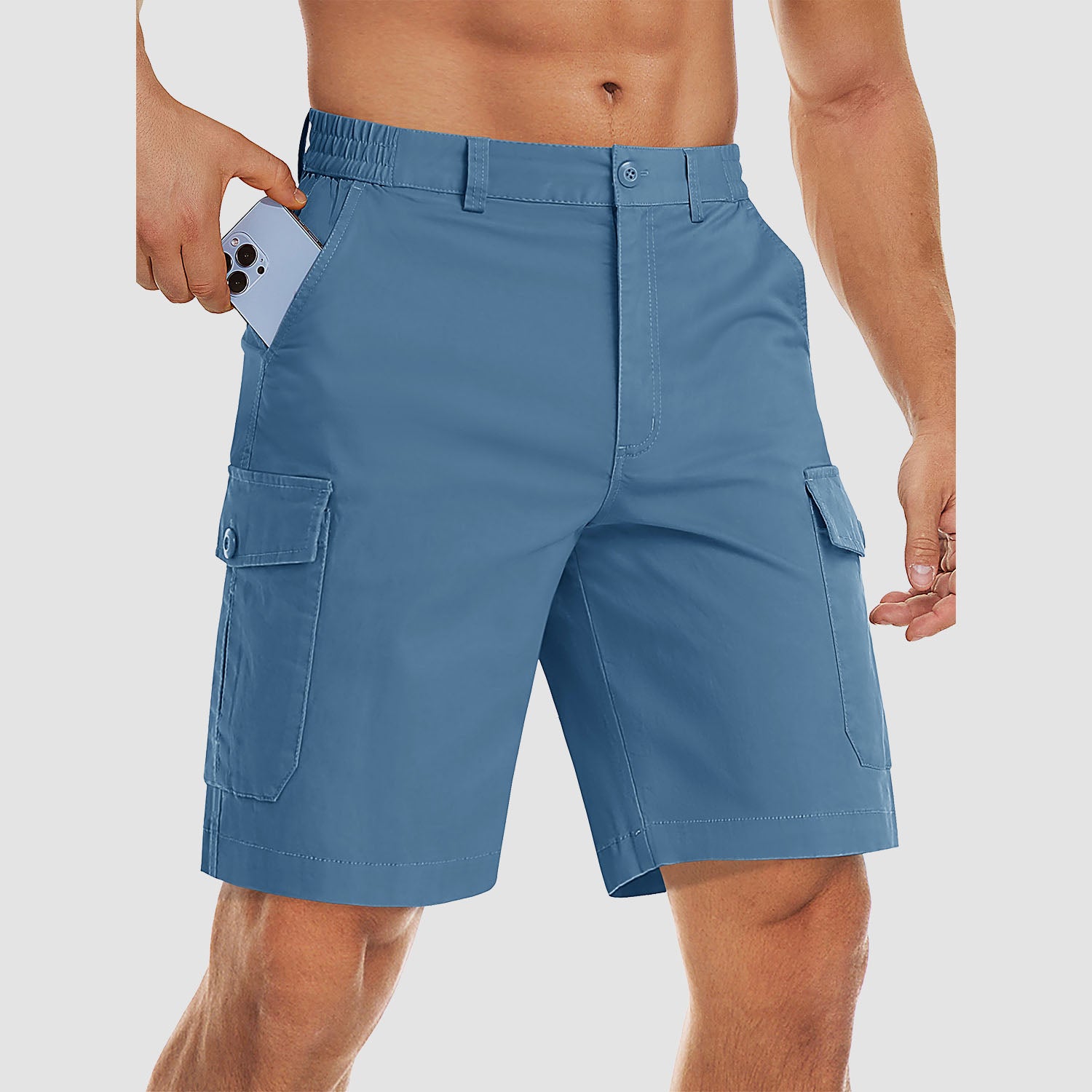 【Buy 4 Get the 4th Free!】Men's Cargo Shorts with Multi Pockets for Work Elastic Waist Casual Cotton Shorts