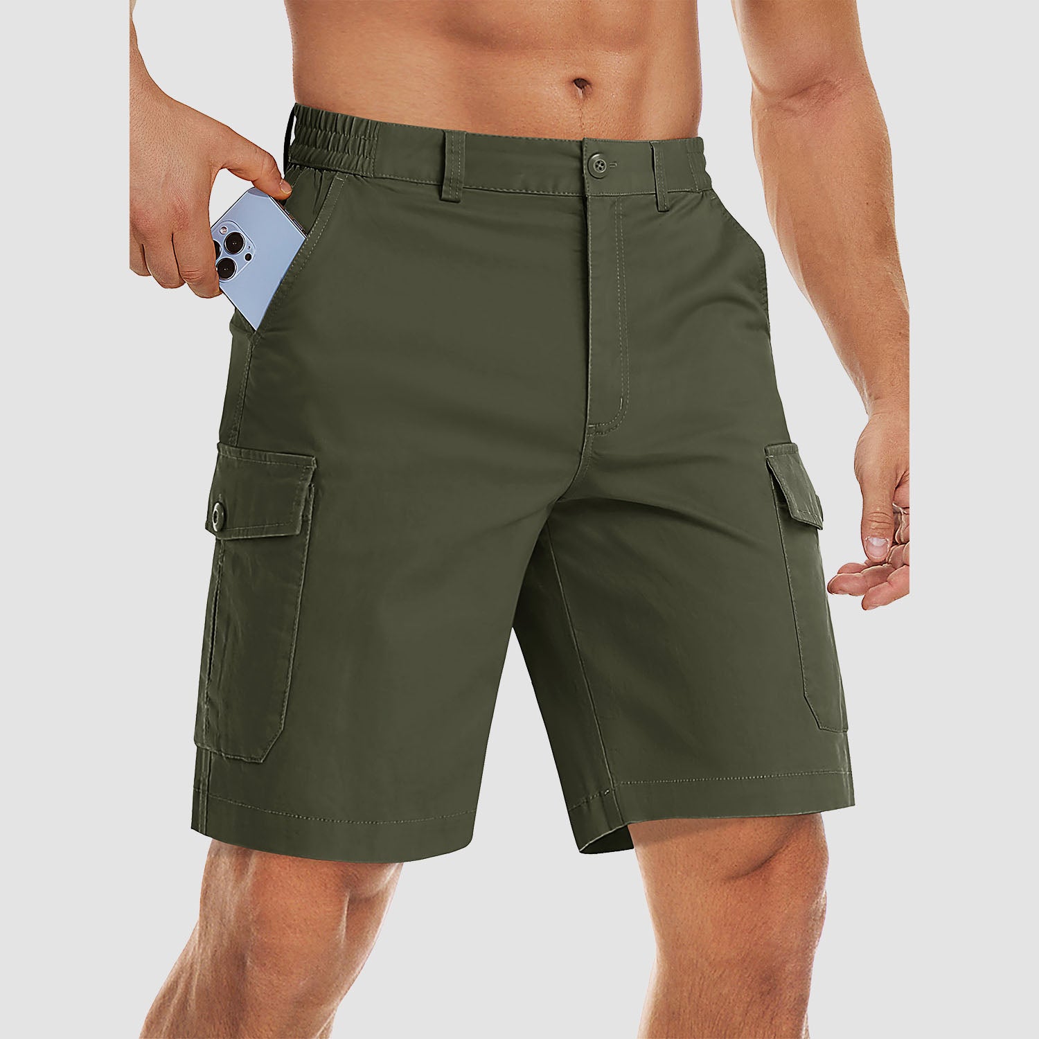 【Buy 4 Get the 4th Free!】Men's Cargo Shorts with Multi Pockets for Work Elastic Waist Casual Cotton Shorts