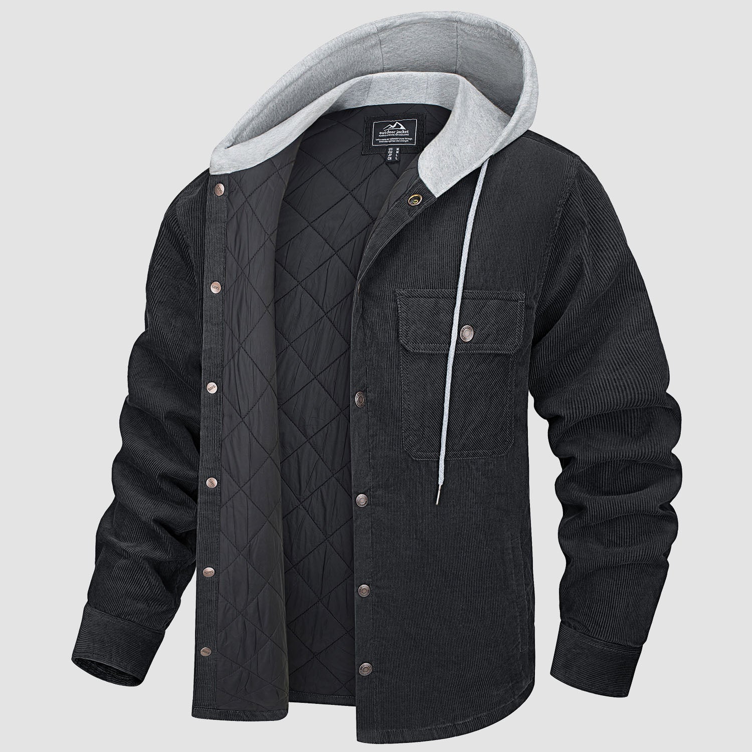 Men's Corduroy Jacket Hoodies Quilted Lined Winter Jacket