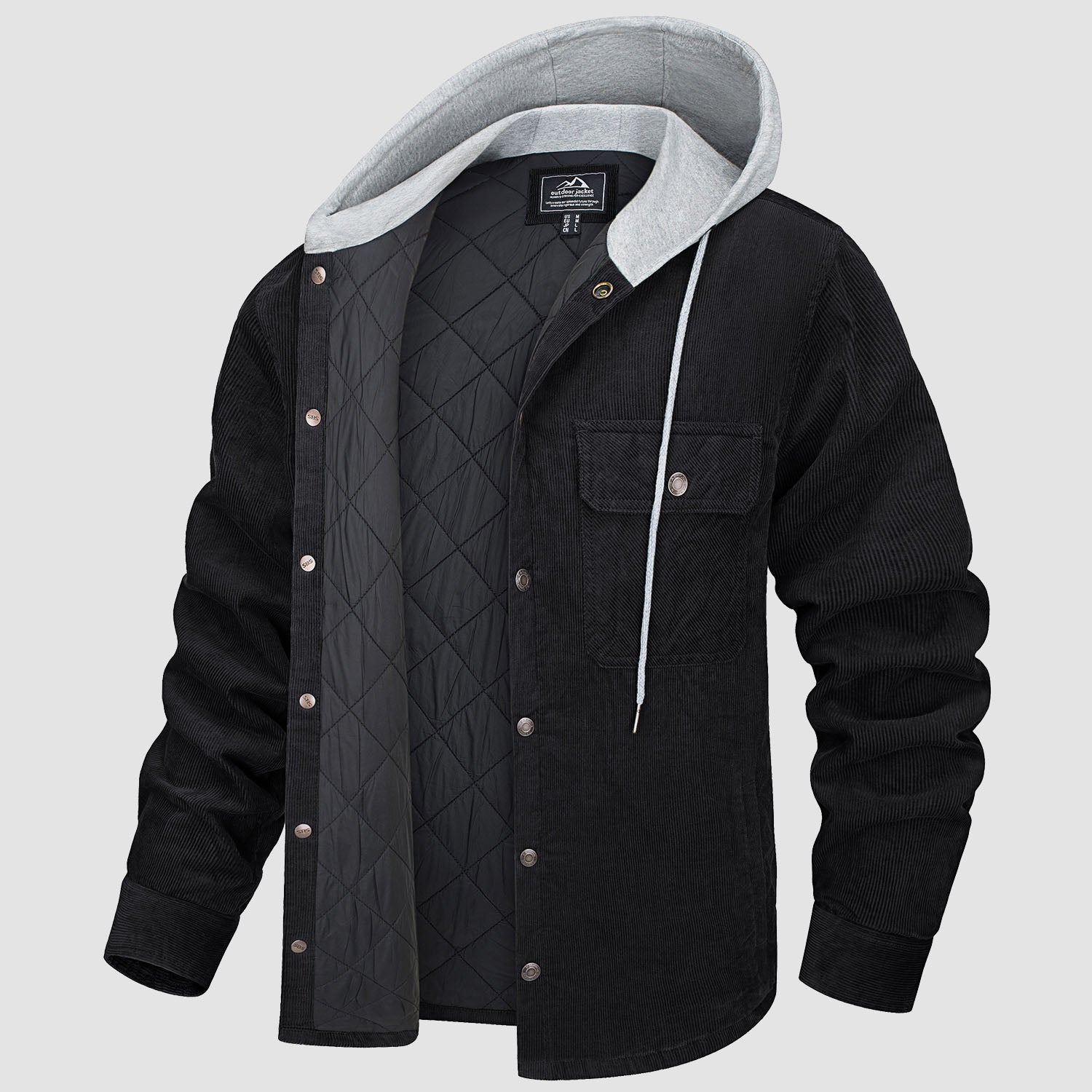 Men's Corduroy Jacket Hoodies Quilted Lined Winter Jacket