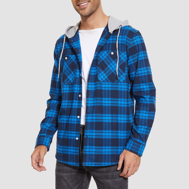 Men's Flannel Plaid Shirt Hoodie Fleece Shirt - MAGCOMSEN