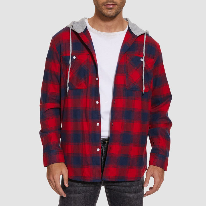 Men's Flannel Plaid Shirt Hoodie Fleece Shirt - MAGCOMSEN