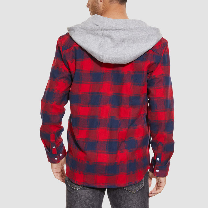 Men's Flannel Plaid Shirt Hoodie Fleece Shirt - MAGCOMSEN