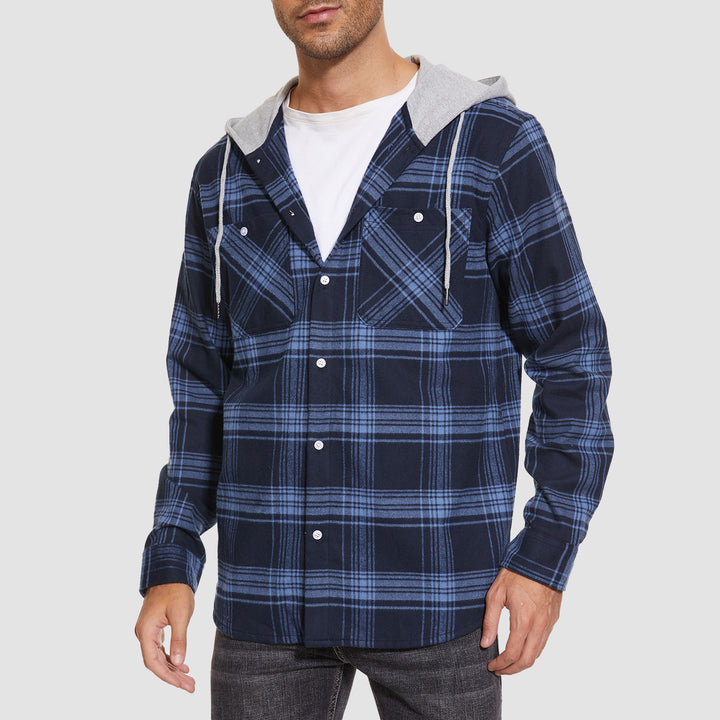 Men's Flannel Plaid Shirt Hoodie Fleece Shirt - MAGCOMSEN