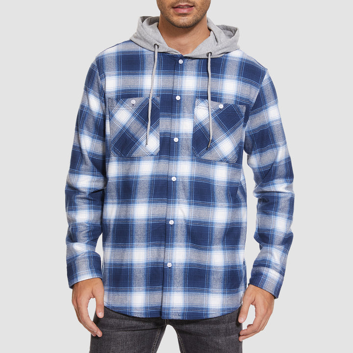 Men's Flannel Plaid Shirt Hoodie Fleece Shirt - MAGCOMSEN