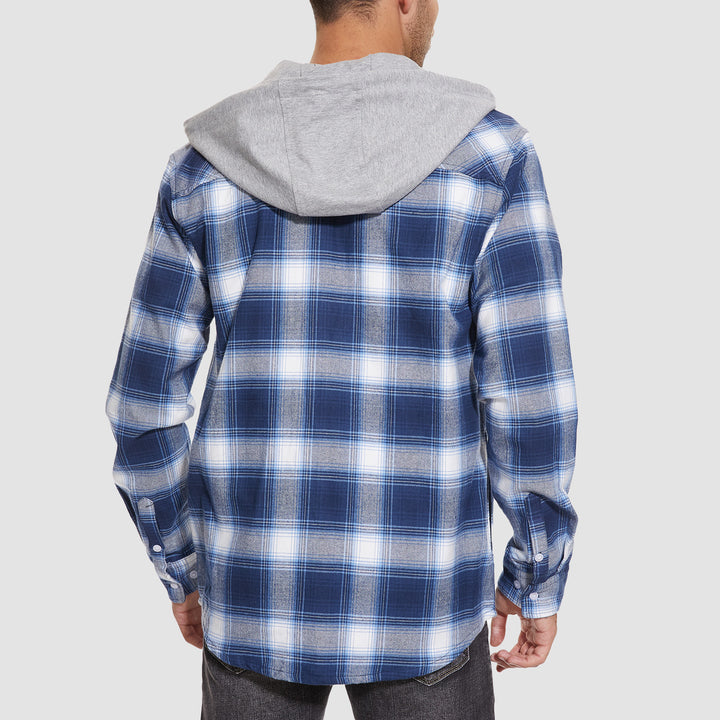 Men's Flannel Plaid Shirt Hoodie Fleece Shirt - MAGCOMSEN