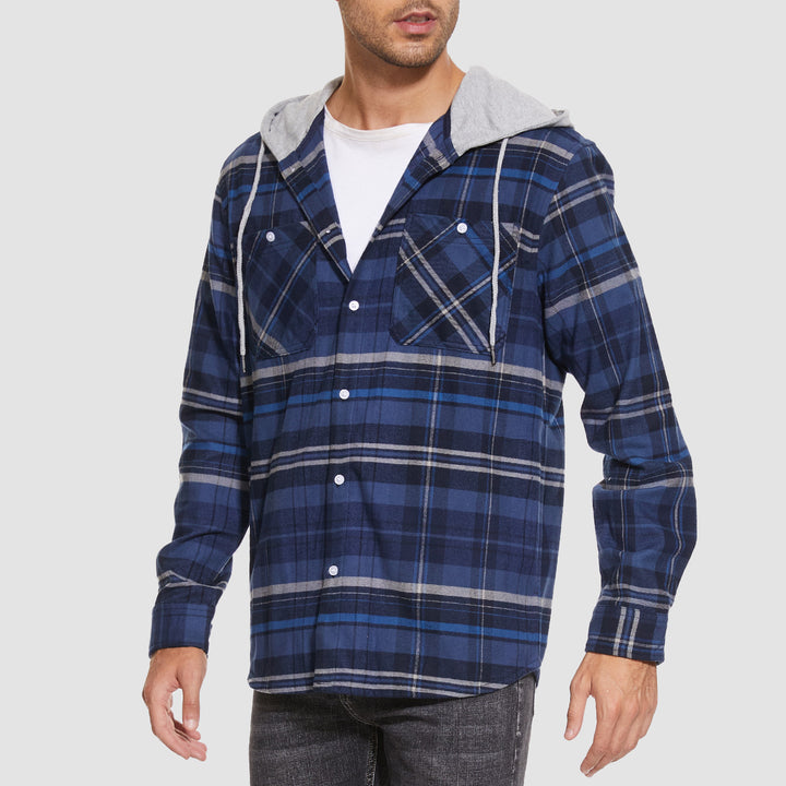 Men's Flannel Plaid Shirt Hoodie Fleece Shirt - MAGCOMSEN