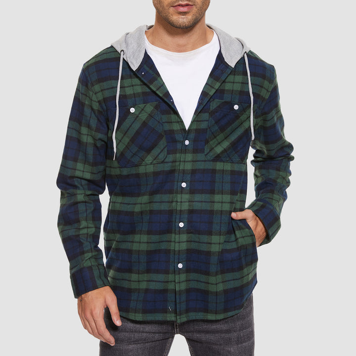 Men's Flannel Plaid Shirt Hoodie Fleece Shirt - MAGCOMSEN