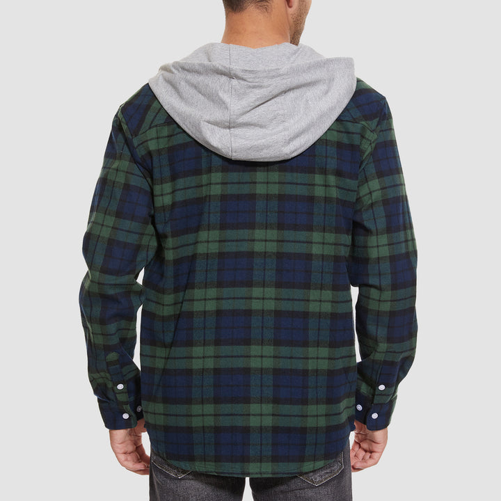 Men's Flannel Plaid Shirt Hoodie Fleece Shirt - MAGCOMSEN