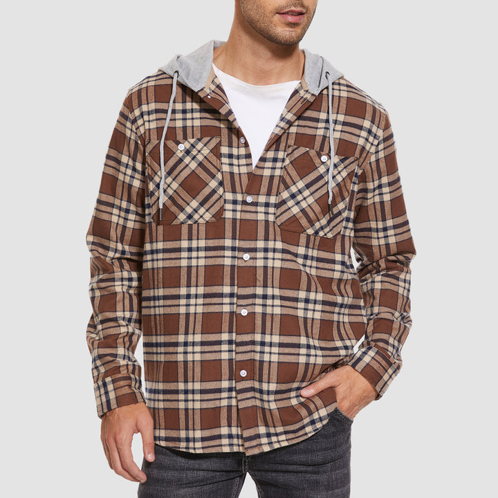 Men's Flannel Plaid Shirt Hoodie Fleece Shirt - MAGCOMSEN