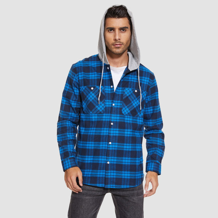 Men's Flannel Plaid Shirt Hoodie Fleece Shirt - MAGCOMSEN