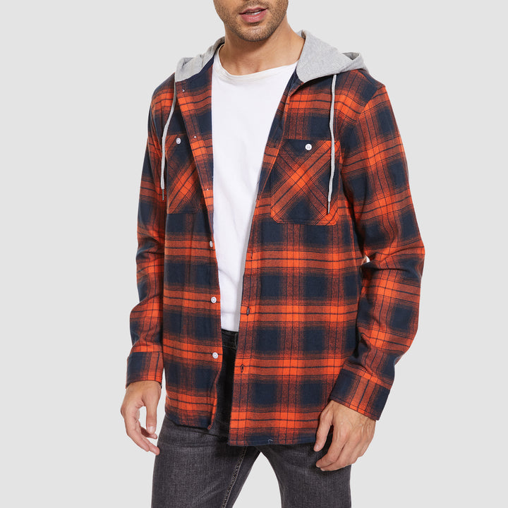 Men's Flannel Plaid Shirt Hoodie Fleece Shirt - MAGCOMSEN