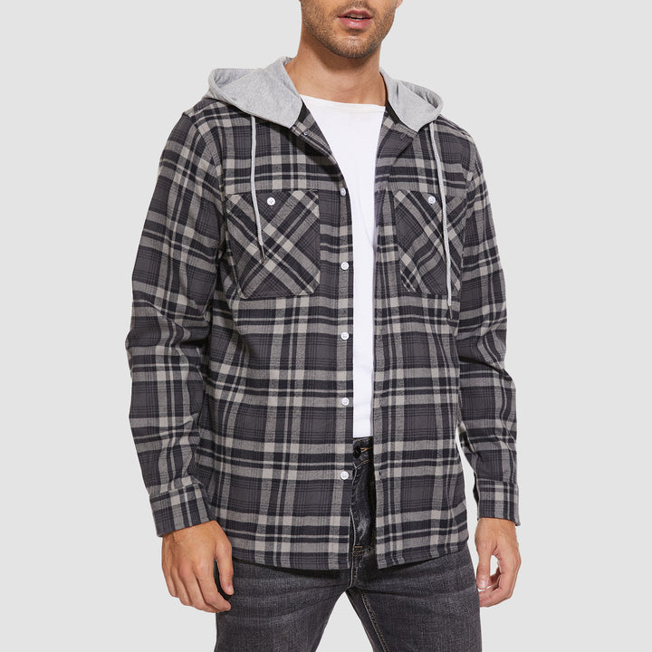 Men's Flannel Plaid Shirt Hoodie Fleece Shirt - MAGCOMSEN