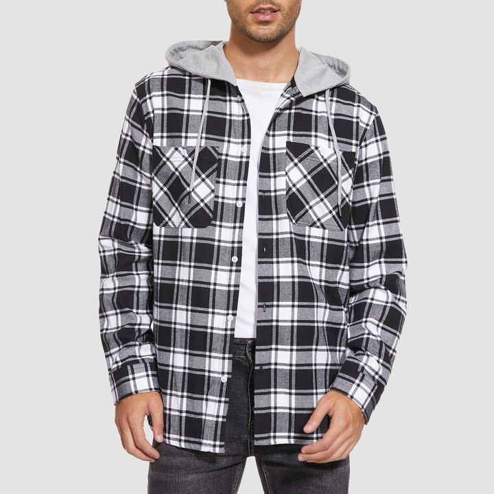 Men's Flannel Plaid Shirt Hoodie Fleece Shirt - MAGCOMSEN