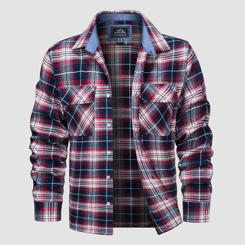 Men's Cotton Flannel Shirts Long Sleeve Casual Button Down Plaid Fleece Shirts 2 Pockets