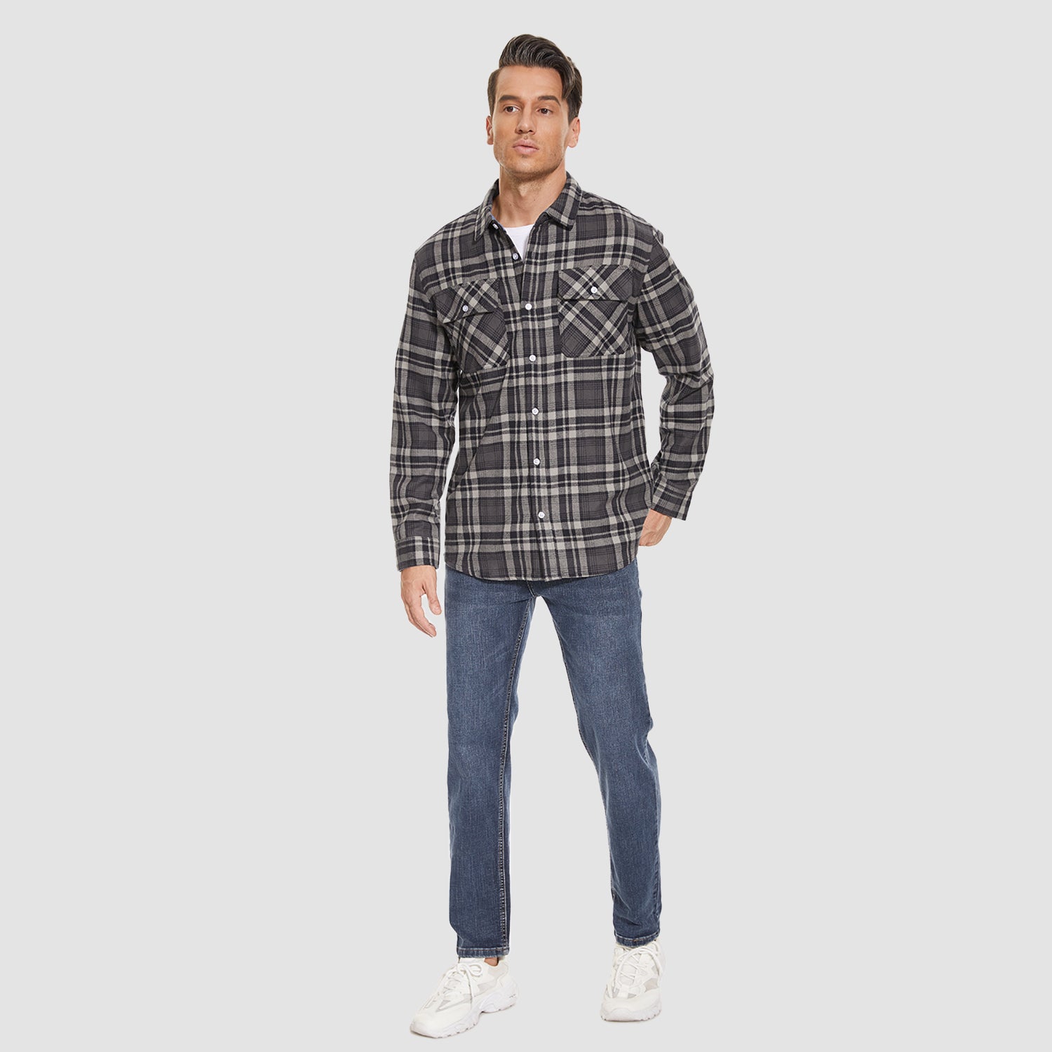 Men's Cotton Flannel Shirt, Long Sleeve Casual Shirts