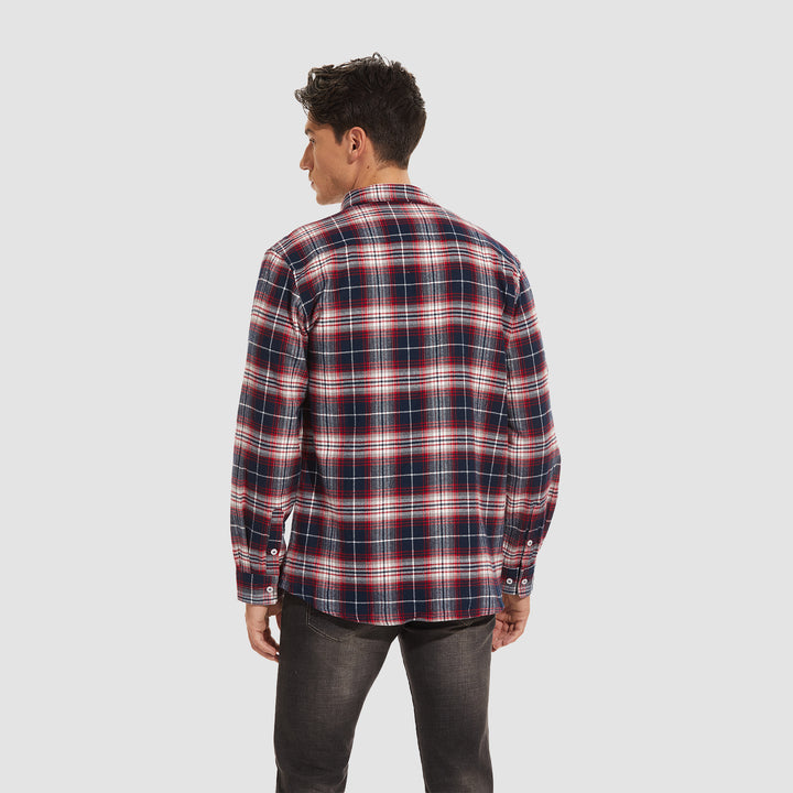 Men's Cotton Flannel Shirts Long Sleeve Casual Button Down Plaid Fleece Shirts 2 Pockets