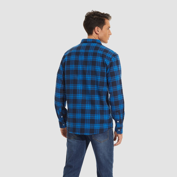 Men's Cotton Flannel Shirts Long Sleeve Casual Button Down Plaid Fleece Shirts 2 Pockets