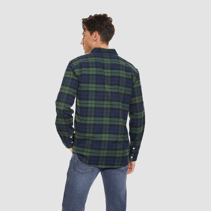 Men's Cotton Flannel Shirts Long Sleeve Casual Button Down Plaid Fleece Shirts 2 Pockets