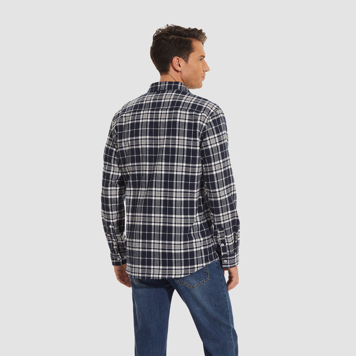 Men's Cotton Flannel Shirts Long Sleeve Casual Button Down Plaid Fleece Shirts 2 Pockets