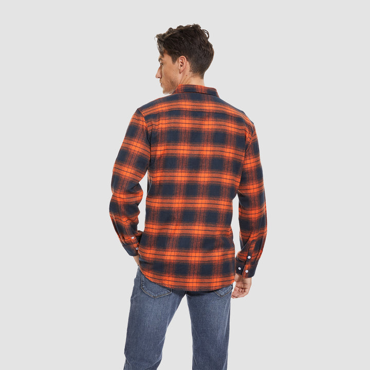 Men's Cotton Flannel Shirts Long Sleeve Casual Button Down Plaid Fleece Shirts 2 Pockets