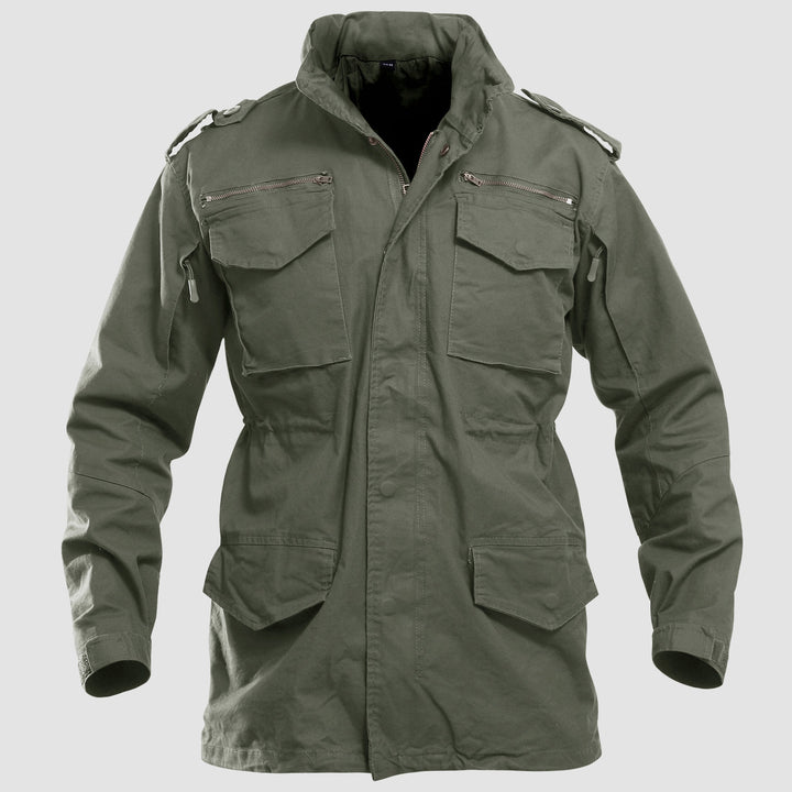 Men's Field Jacket Cotton Military Classic Vintage Concealed Hooded Coat