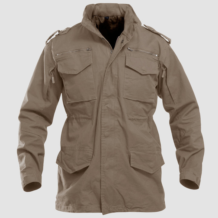 Men's Field Jacket Cotton Military Classic Vintage Concealed Hooded Coat