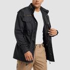 Men's Field Jacket Cotton Military Classic Vintage Concealed Hooded Coat