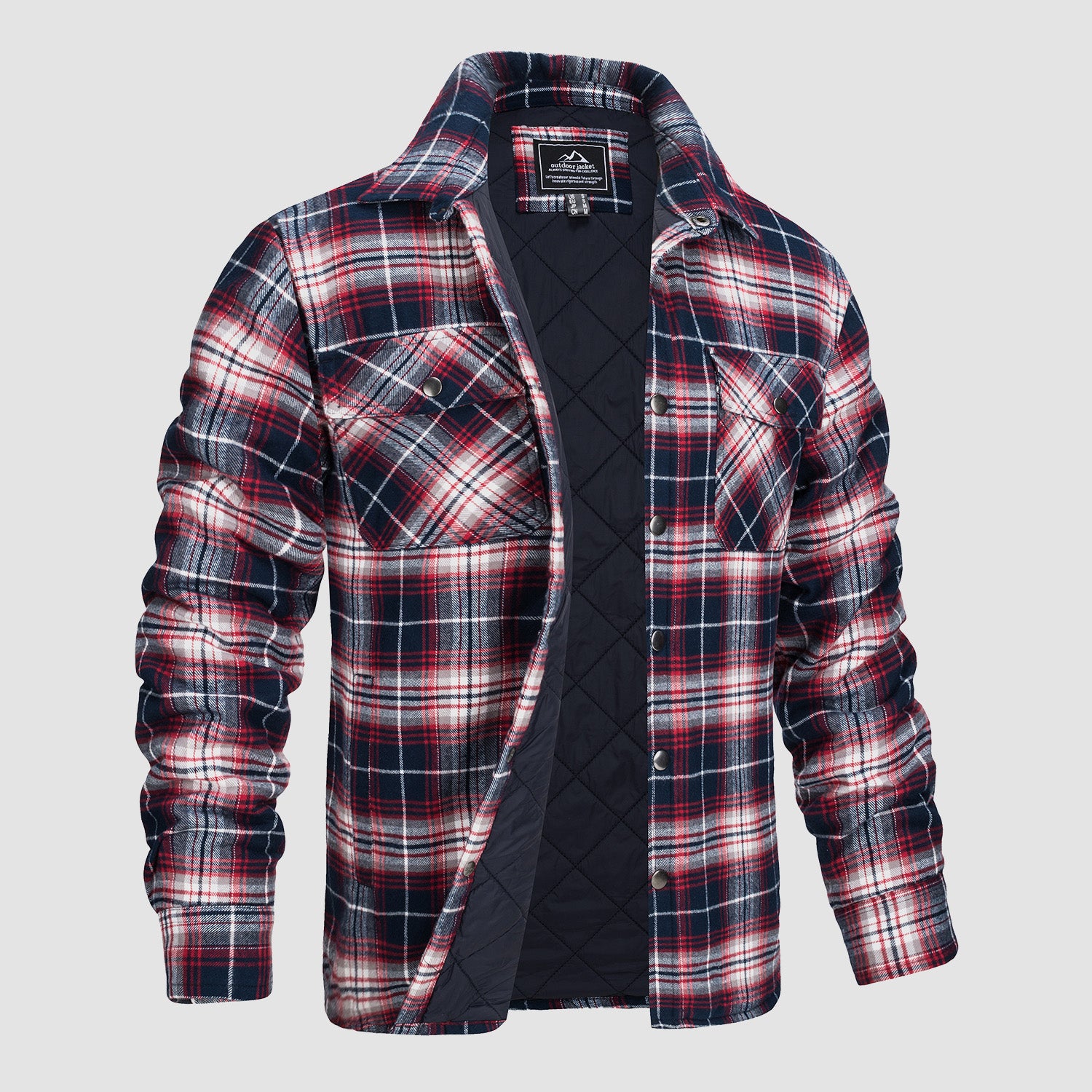 Men's Lined Hooded Flannel Shirt Jacket Quilted Plaid Coat Button Down Plaid  Button Up Winter Jackets 