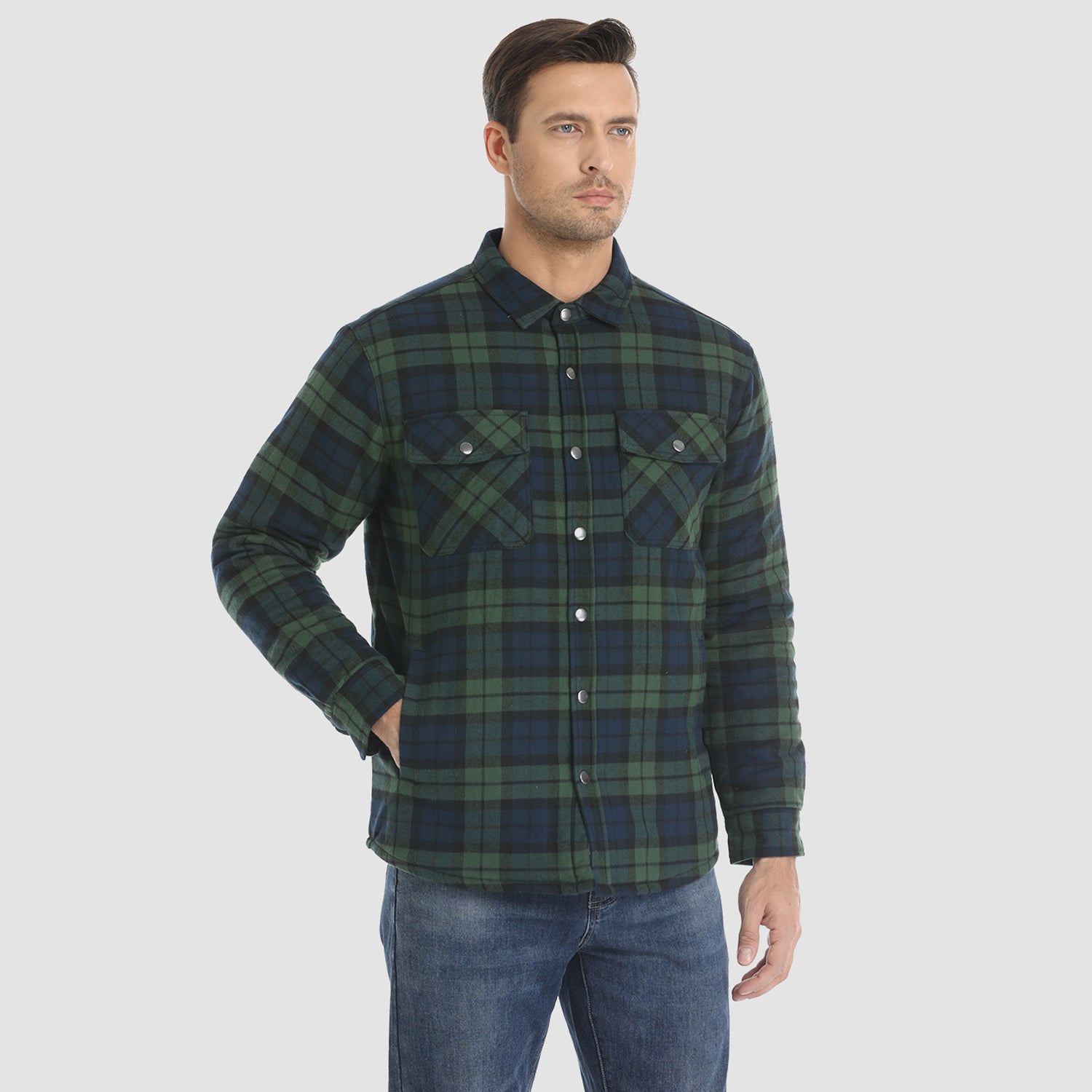 YYDGH Men's Flannel Plaid Shirt Jacket Winter Warm Long Sleeve Quilted  Lined Plaid Drawstring Coats Soft Button Down Thick Shirts with Hood Army  Green S 