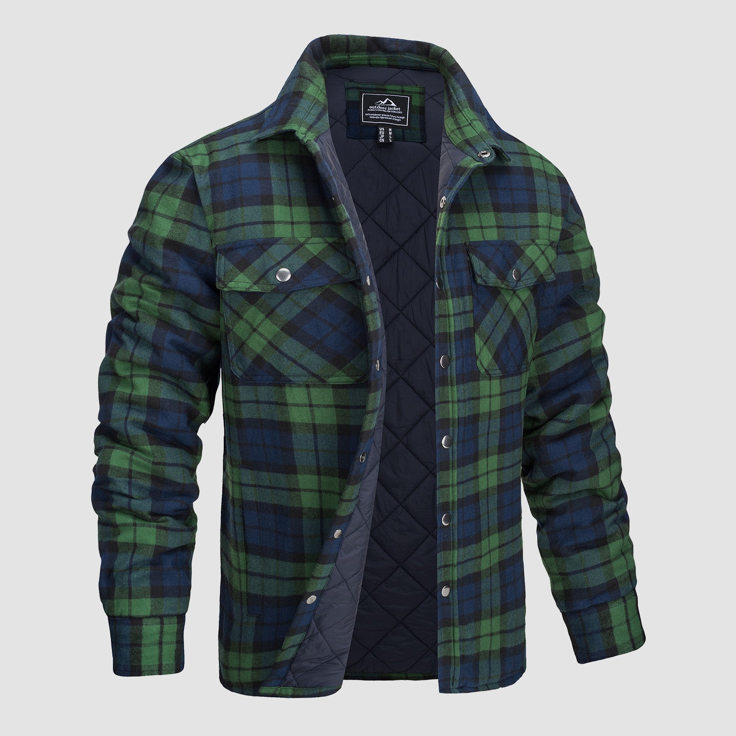 Mens Army Green Flannel Button Down Shirt Work Jackets For Men
