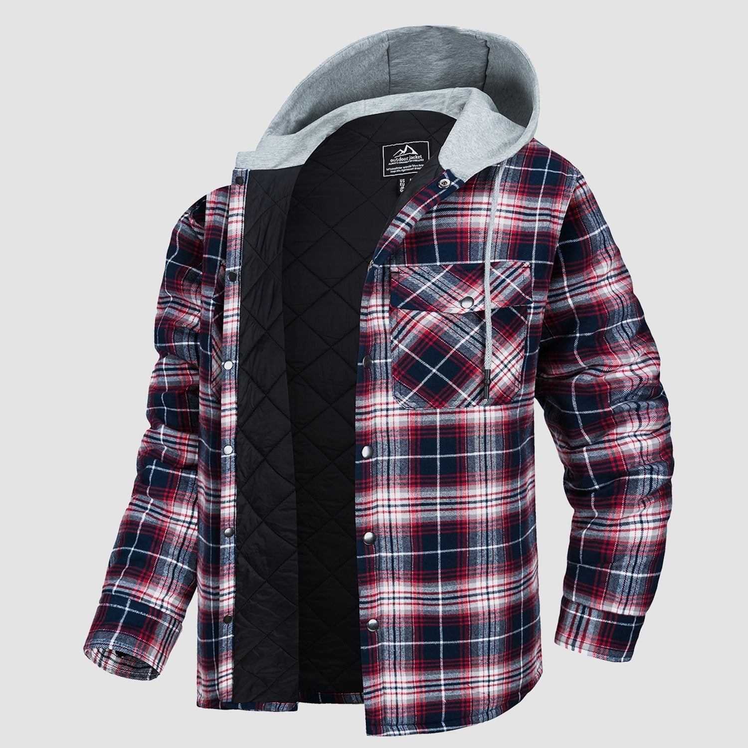 Men's Flannel Shirt Jacket, Long Sleeve Quilted Lined Plaid Coat