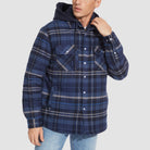 Men's Flannel Shirt Jacket with Removable Hood 5 Pockets Plaid Quilted Lined Winter Coats Thick Hoodie Outwear