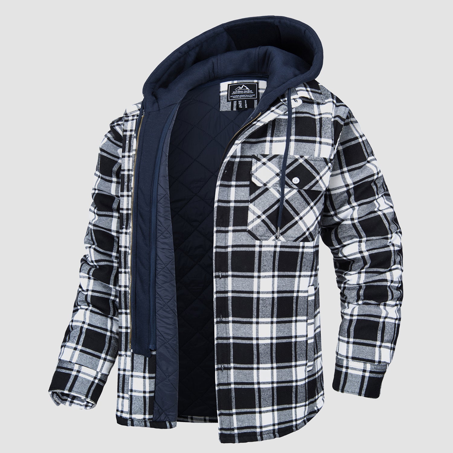 Men's Hooded Shirts Sweatshirt Thick Plaid Printed Quilted Hooded Jacket  Cotton-Padded Warm Blouse Tops Coat Blue Medium : : Clothing,  Shoes & Accessories
