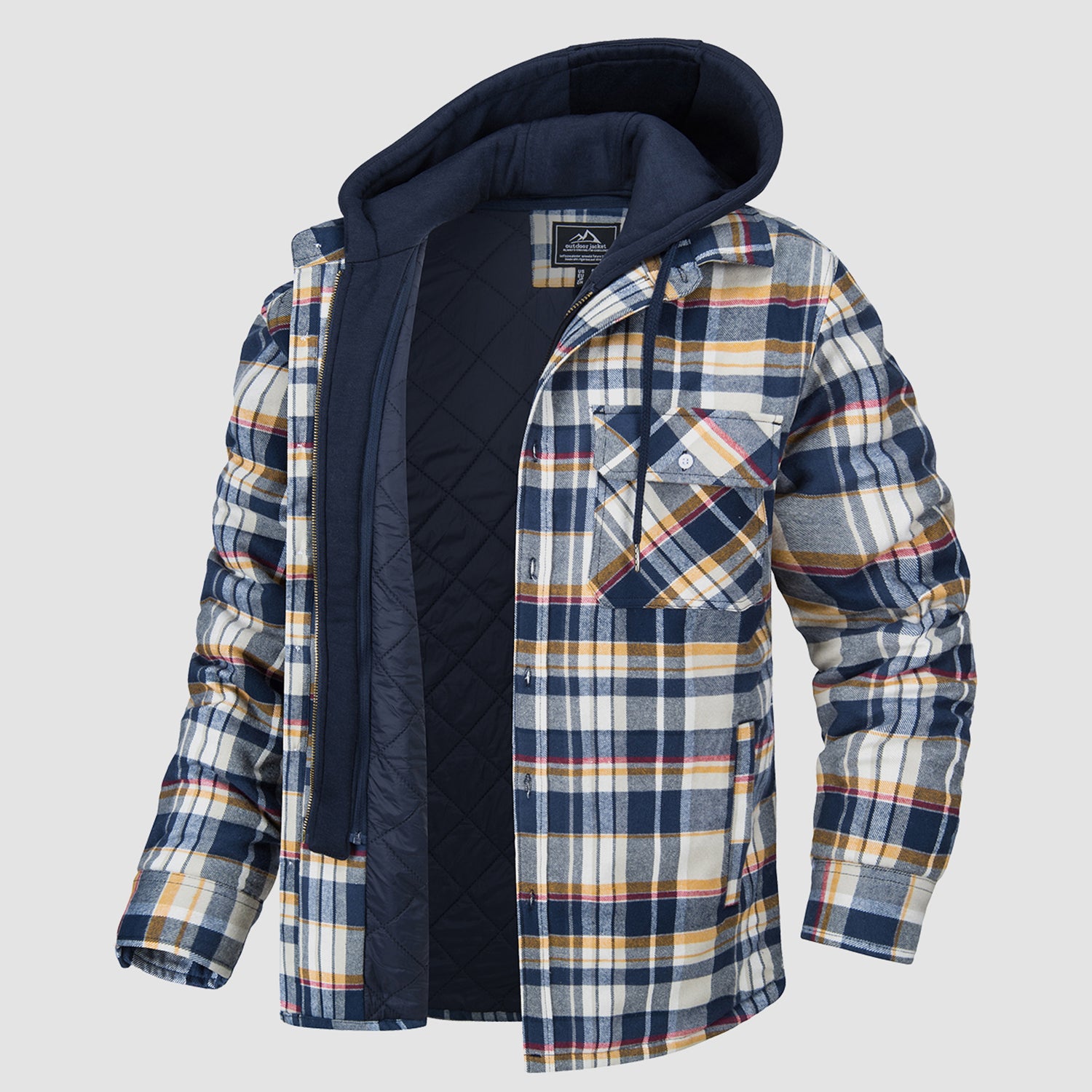 MAGCOMSEN Mens Hoodies Flannel Checkered Pattern Sweatshirts Quilted Lined Casual Jacket with 5 Pockets, Blue MAGCOMSEN Mens Hoodies Flannel Checkered Pattern Sweatshirts Quilted Lined Casual Jacket with 5 Pockets, Blue