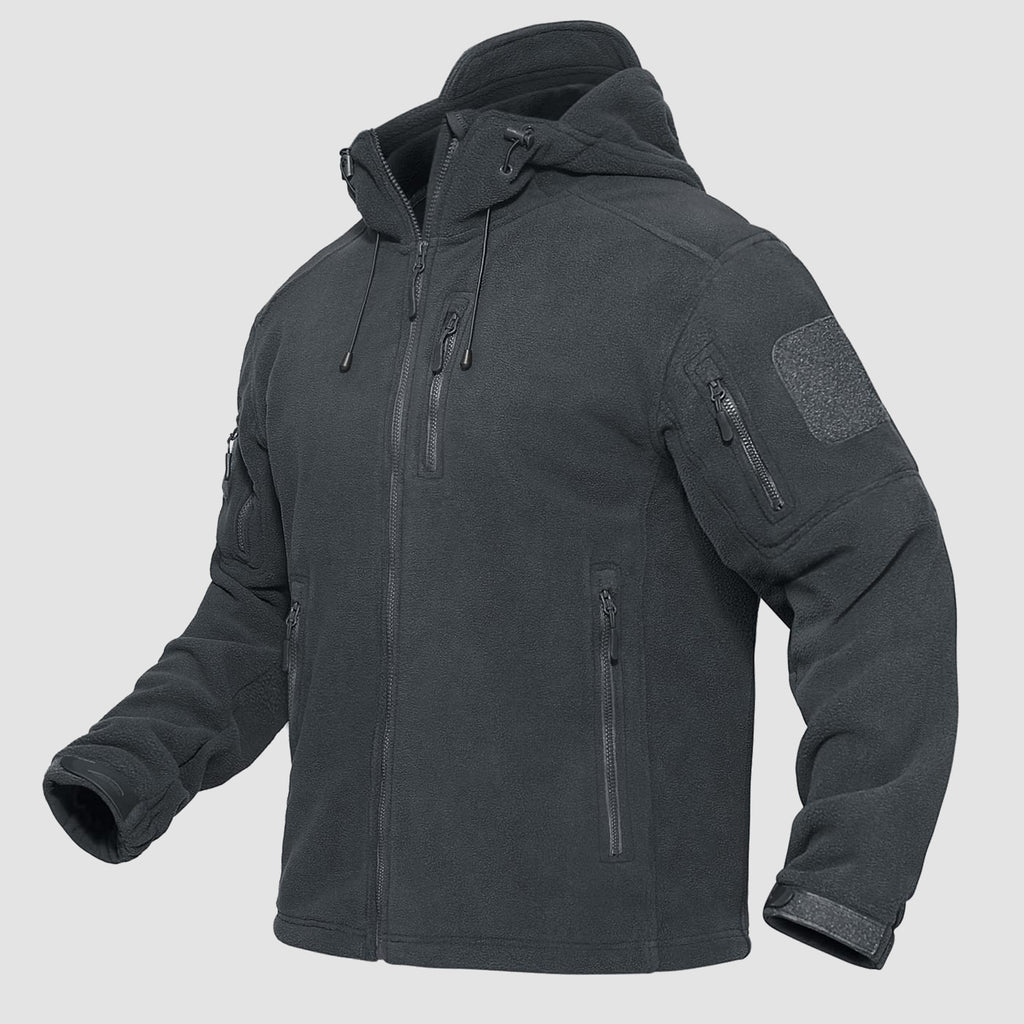 Men's Fleece Hoodie Jacket 5 Zip-Pockets Military Tactical Coat Windproof Winter Full Zip Hiking Work Outwear
