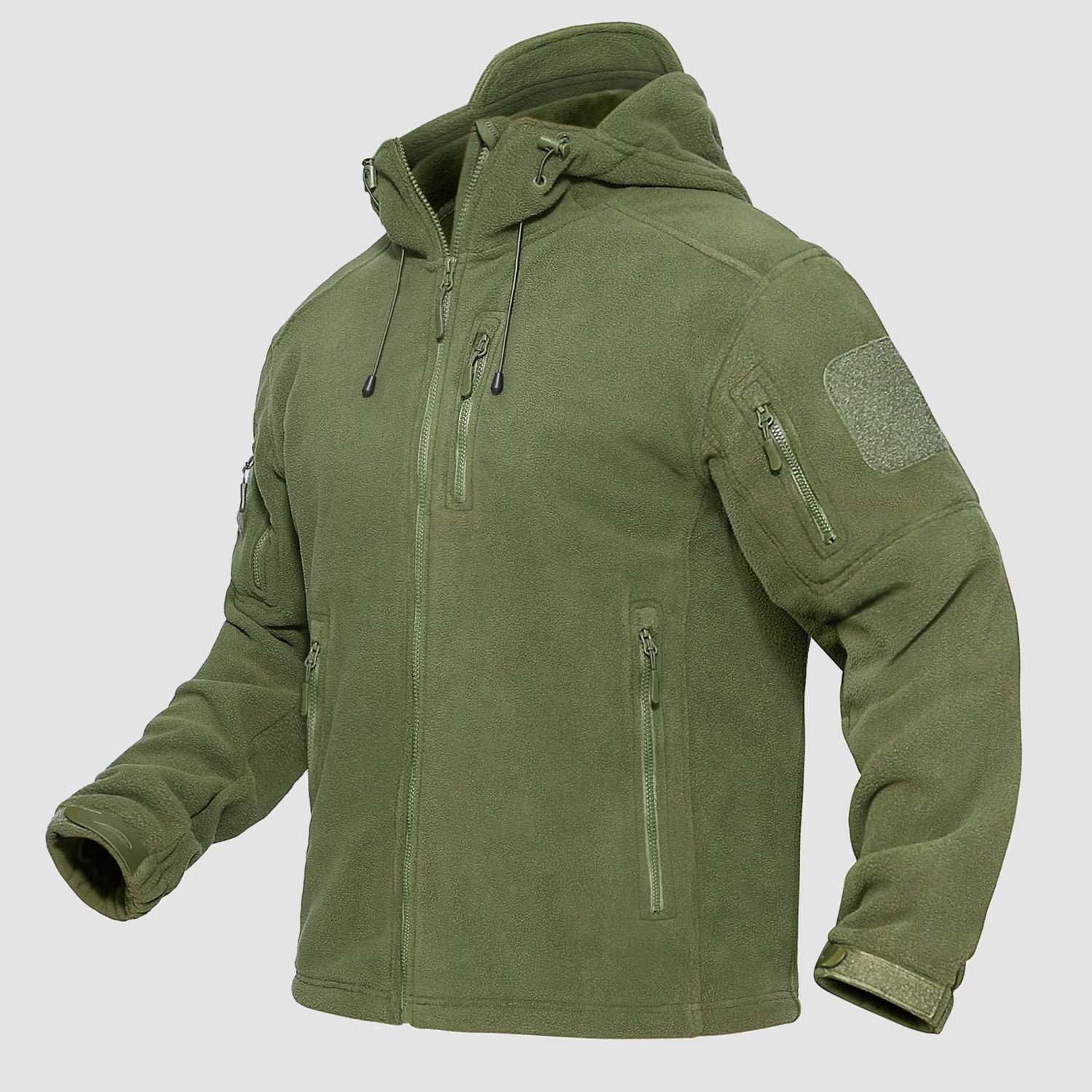 Men's Fleece Hoodie Zip Jacket Military Tactical Coat, Army Green / XL