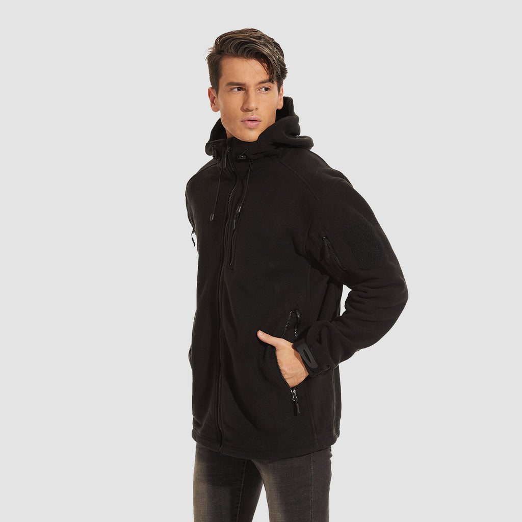 Men's Fleece Hoodie Jacket 5 Zip-Pockets Military Tactical Coat Windproof Winter Full Zip Hiking Work Outwear