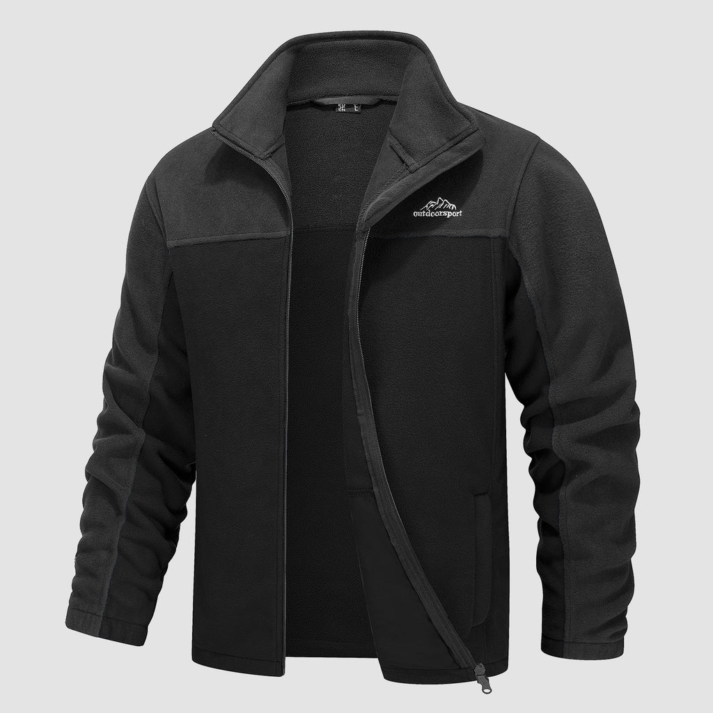 Men's Fleece Jacket Full Zip Stand Collar Fall Winter Jacket with Pockets