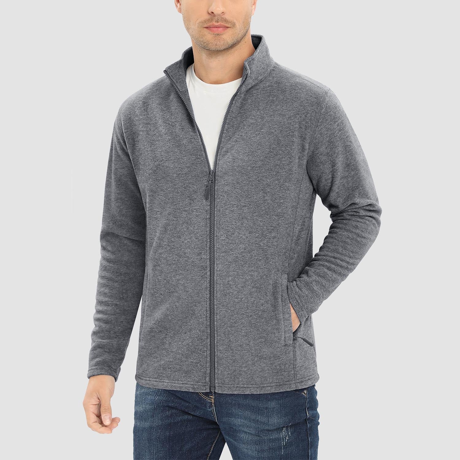 Men's Fleece Jacket Zip Up Stand Collar Coat