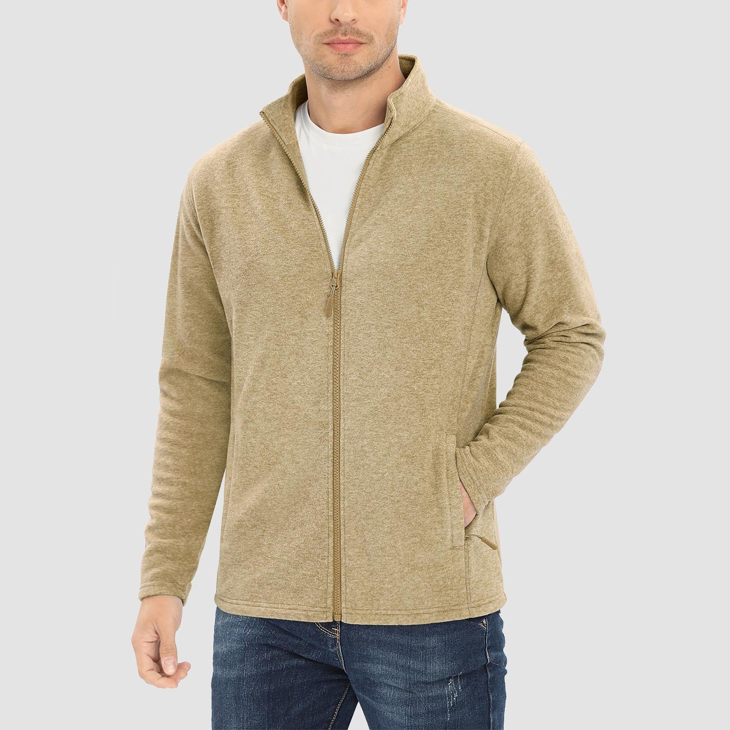 Men's Fleece Jacket Zip Up Stand Collar Coat
