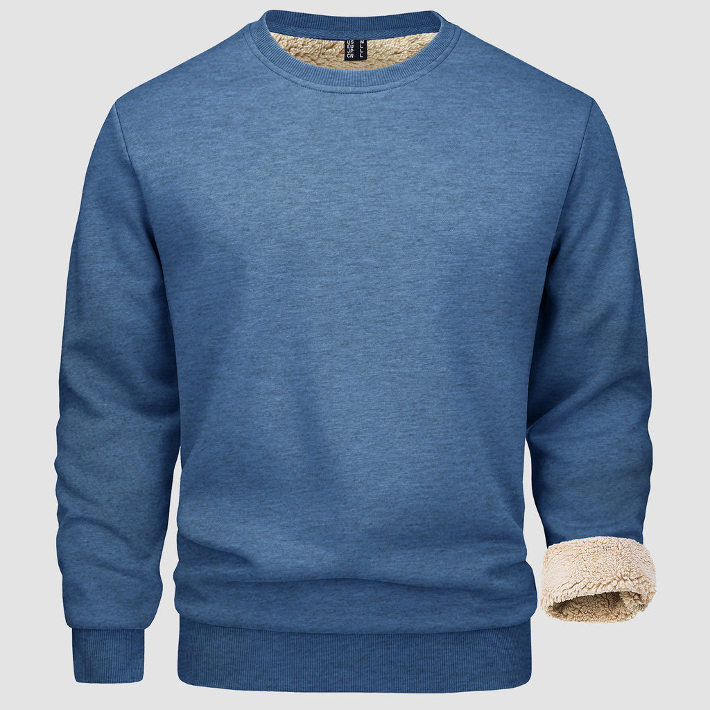 Men's Fleece Lined Sweatshirts Pullover Basic Tops Warm Crewneck Winter Sweater Underwear