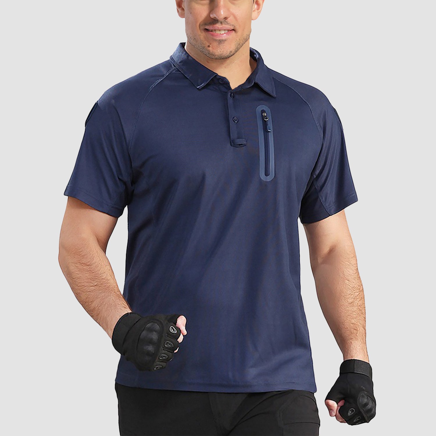 Men's Golf Polo Shirts 3 Button Pique Jersey Tactical with a Chest Zipper Pocket