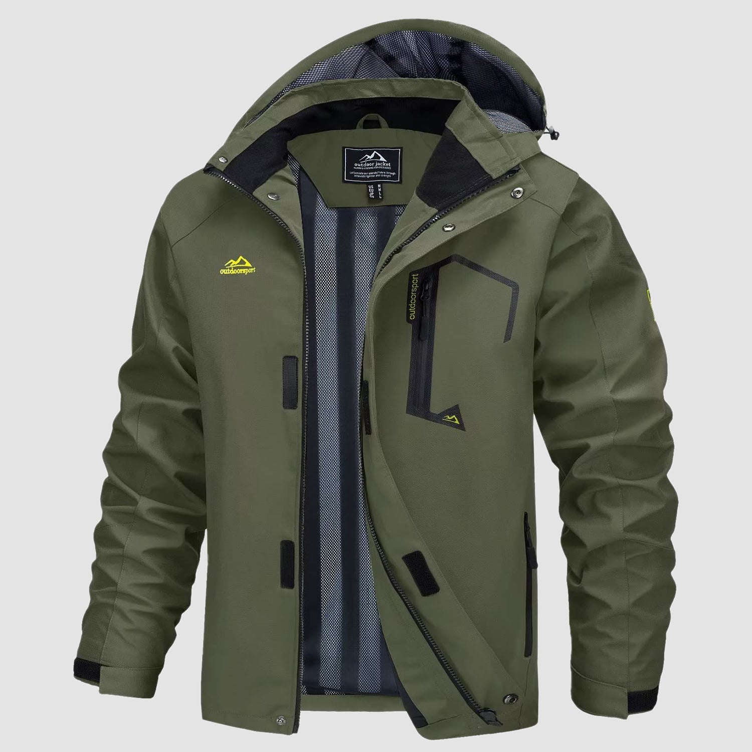 Men's Jacket Water Resistant Windbreaker Coat for Outdoor, Army Green / S