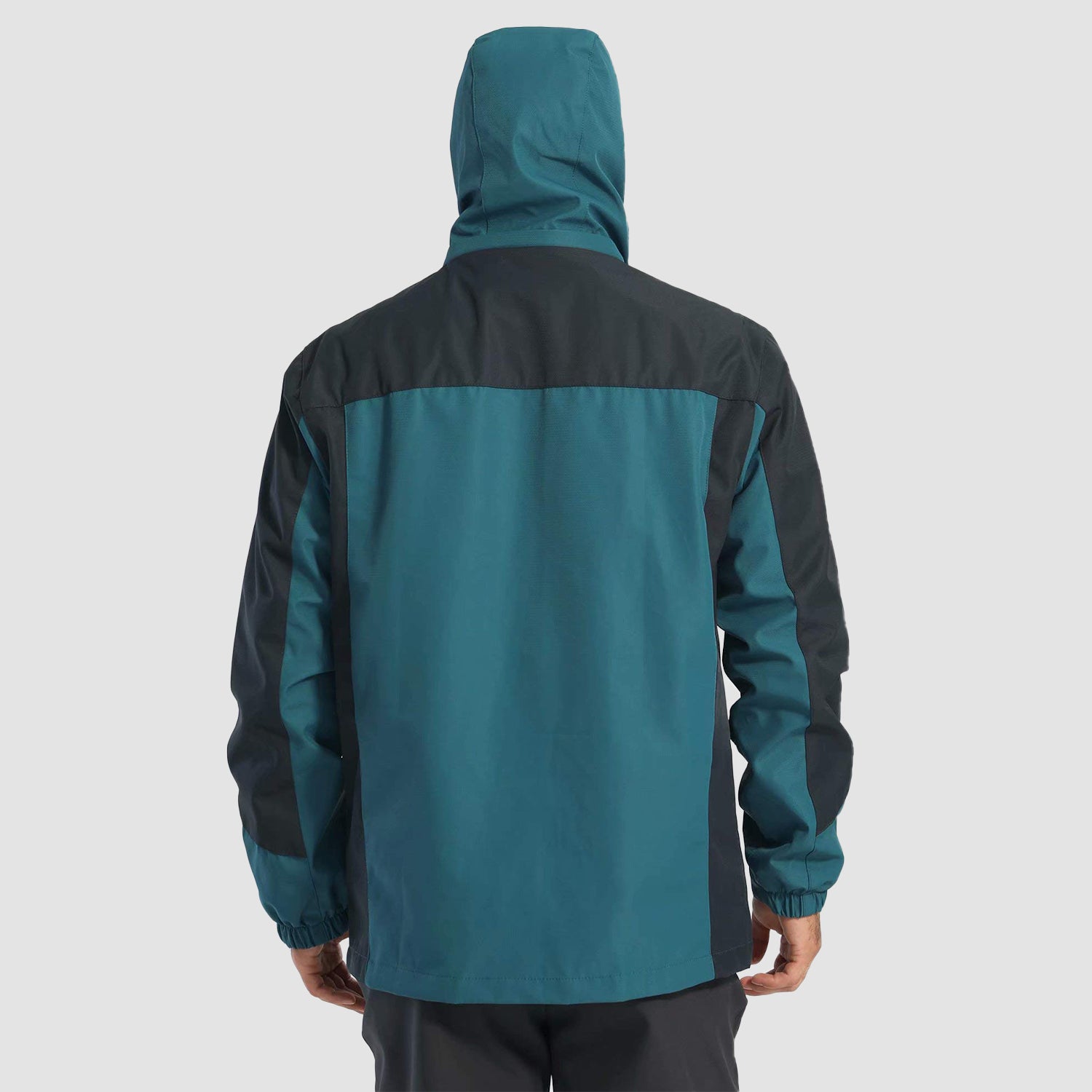 Men's Hooded Windproof Water Resistant Rain Jacket Windbreaker 5 Pockets for Hiking Fishing