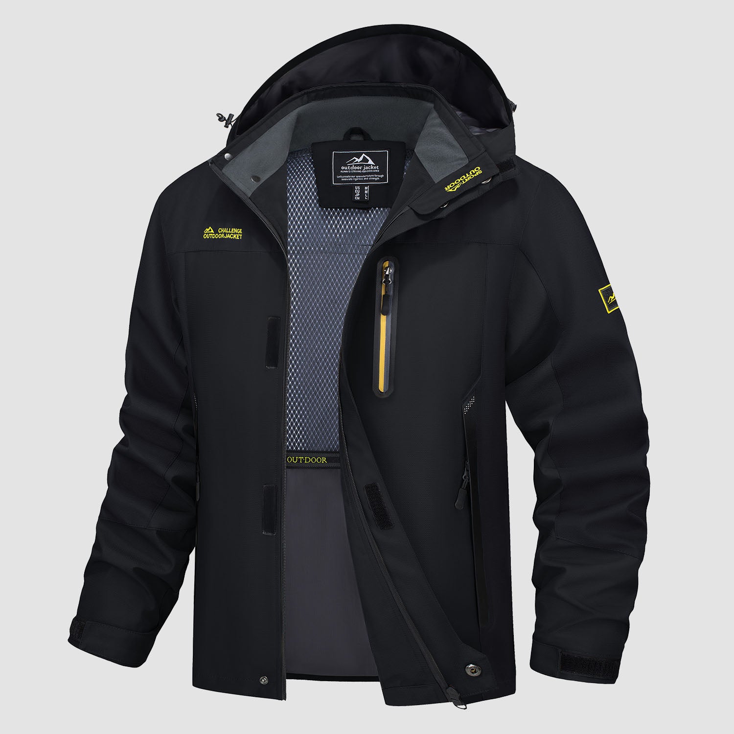 Men's Hooded Jacket Waterproof Windbreaker Coat for Outdoors, Black / 2XL