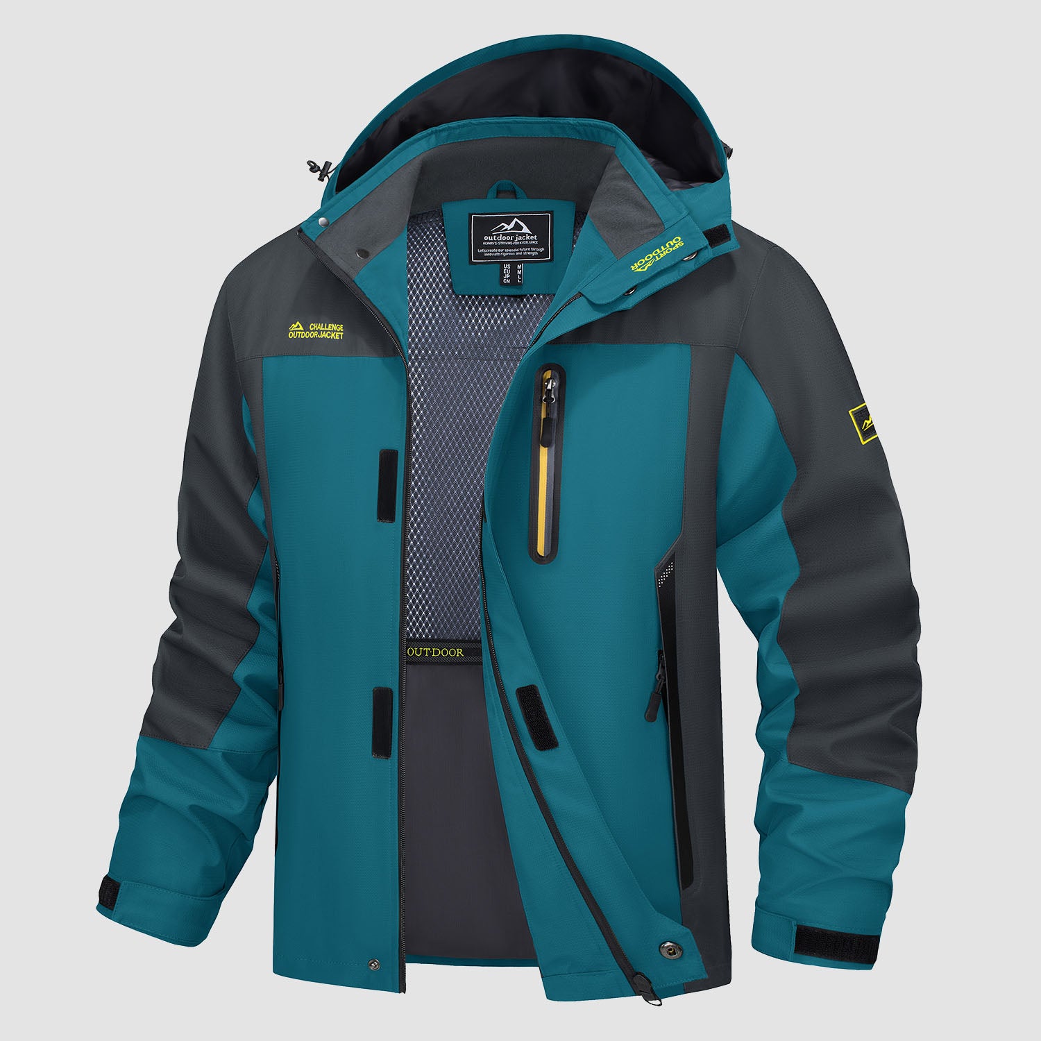 Men's Hooded Jacket Waterproof Windbreaker Coat for Outdoors, Lake Blue / 2XL